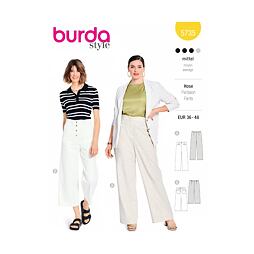 Střih Burda žlutý 5735 - kalhoty s rovnými nohavicemi, lněné a riflové kalhoty, mom jeans