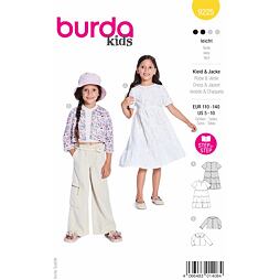 Střih Burda žlutý 9225 - dívčí šaty s volánky, krátké sako, bolerko