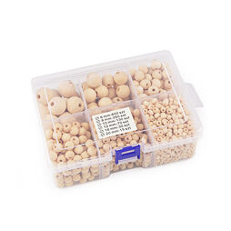 Sada dřevěných korálků v boxu - přírodní (1100ks)