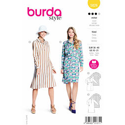 Střih Burda žlutý 5826 - košilové šaty, zavinovací košilové šaty