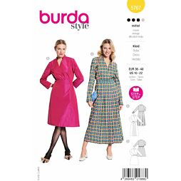 Střih Burda žlutý 5767 - zavinovací šaty, košilové šaty, taftové šaty