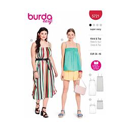 Střih Burda zelený 5721 - volné šaty na ramínka, top na ramínka, plážové šaty