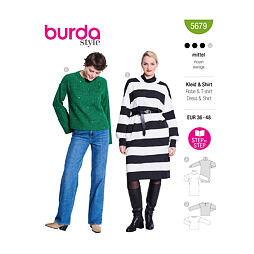 Střih Burda zelený 5679 - mikinové šaty, rolákové šaty, svetr