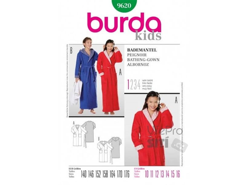 Střih Burda zelený 9620 - unisex župan pro starší děti