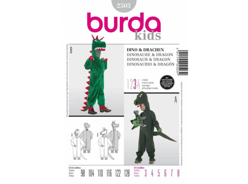 Střih Burda šedý 2503 - dětský kostým drak, dinosaurus