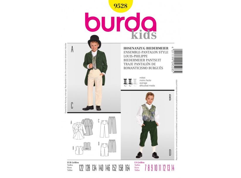 Střih Burda žlutý 9528 - dětský kostým historický oblek