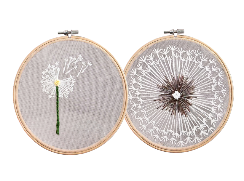 Sada na vyšívání s předlohou - pampeliška na tylu