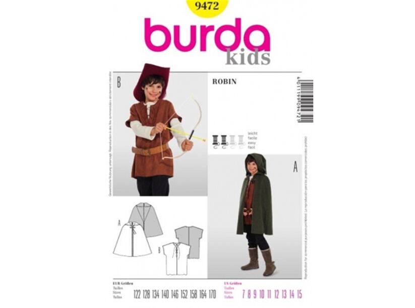 Střih Burda žlutý 9472 - dětský kostým Robin Hood, zbojník