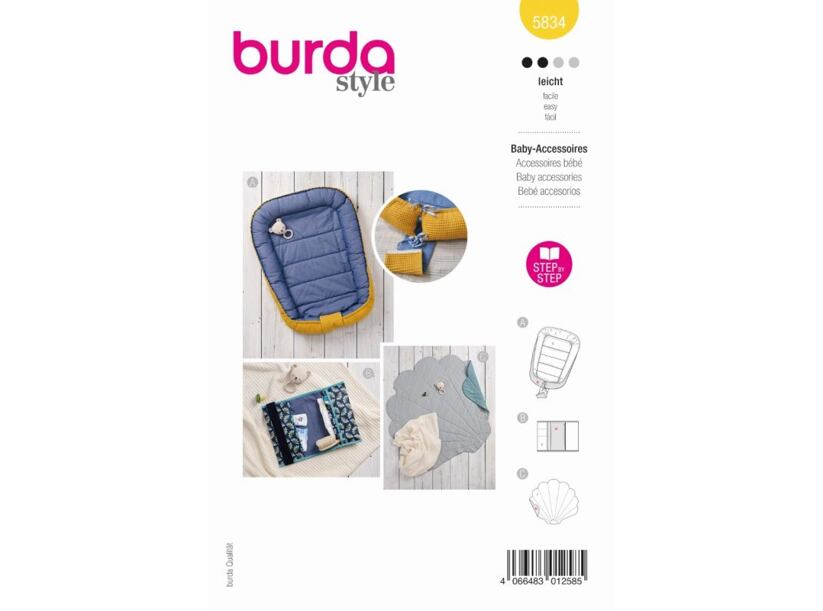 Střih Burda žlutý 5834 - hnízdečko, látkový organizér, podložka, deka pro miminka
