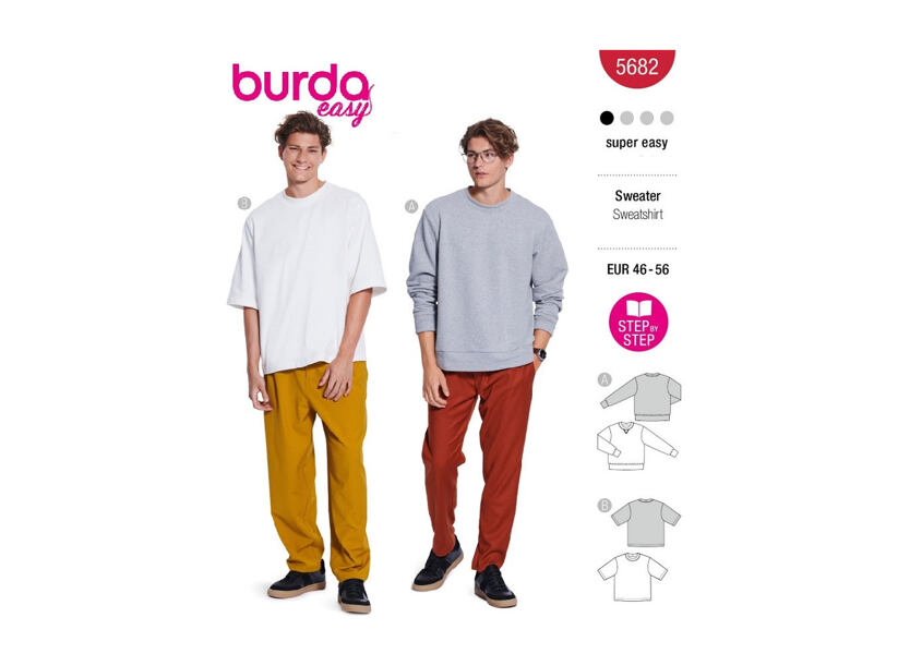 Střih Burda červený 5682 - pánská mikina, pánské splývavé tričko