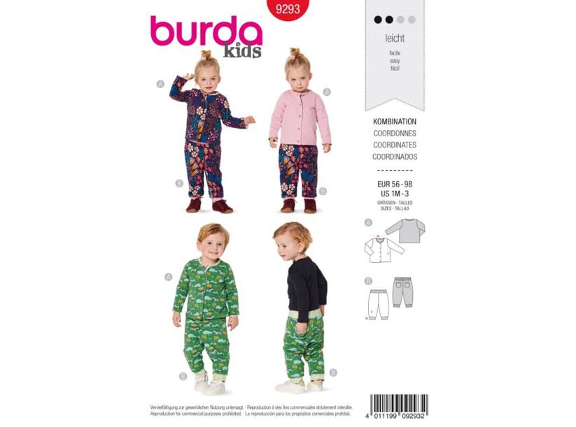 Střih Burda červený 9293 - dětské tričko, kalhoty s gumou v pase