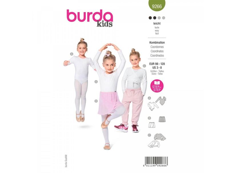 Střih Burda zelený 9266 - dětský dres na balet, bolerko