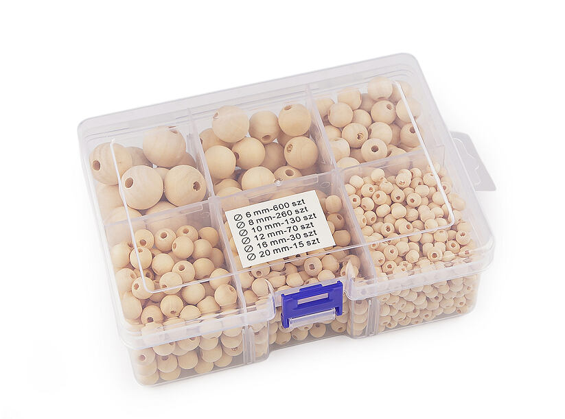 Sada dřevěných korálků v boxu - přírodní (1100ks)