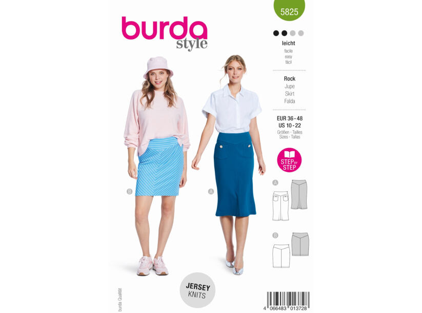 Střih Burda zelený 5825 - úzká sukně s tvarujícím pasem, mini sukně