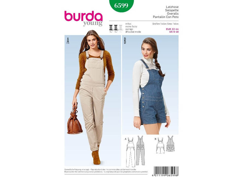 Střih Burda zelený 6599 - dámské laclové kalhoty, lacláče