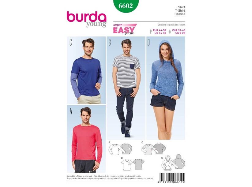 Střih Burda zelený 6602 - mikina, triko krátký nebo dlouhý rukáv