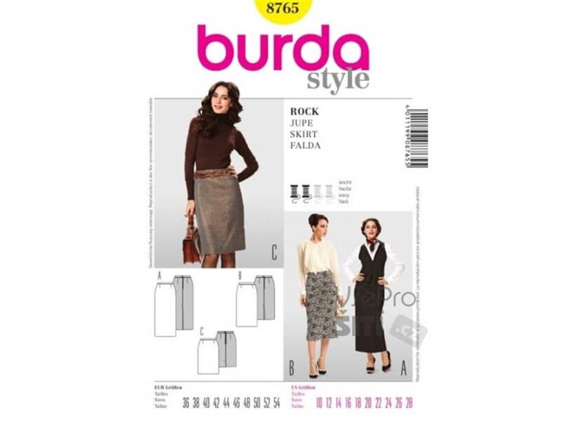 Střih Burda žlutý 8765 - dámská sukně 