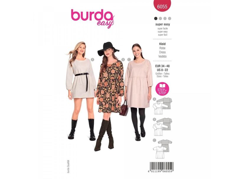 Střih Burda červený 6055 - volné šaty, pohodlné šaty