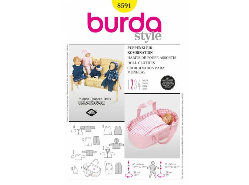 Střih Burda žlutý 8591 - oblečení pro panenky a taška