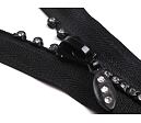 Kostěný zip šíře 4 mm délka 50 cm se štrasovými kamínky - černý